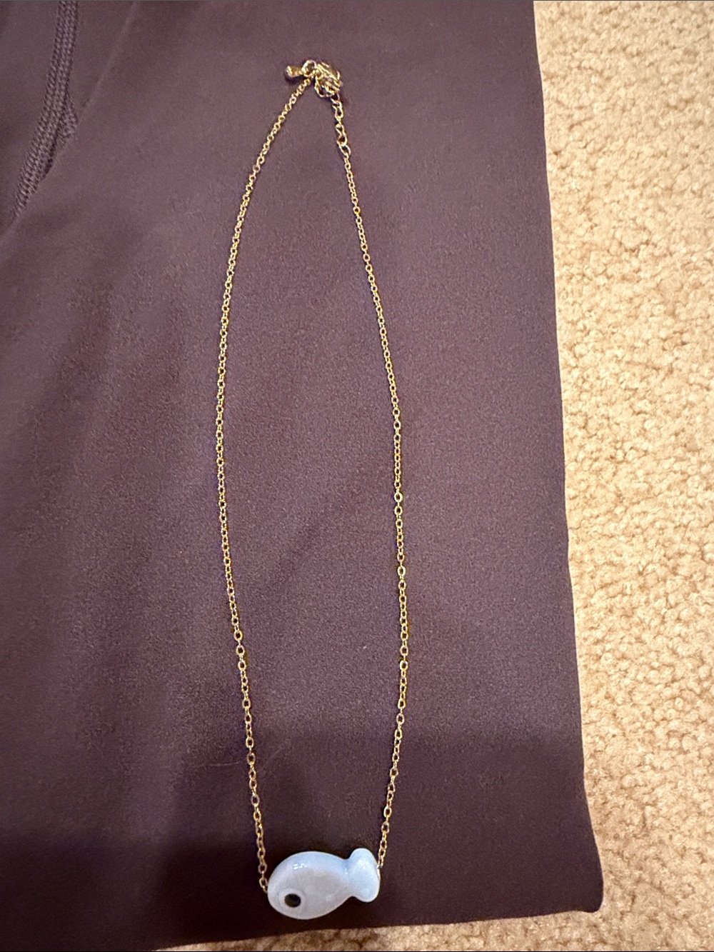 Gold Chain Necklace with White Fish Pendant